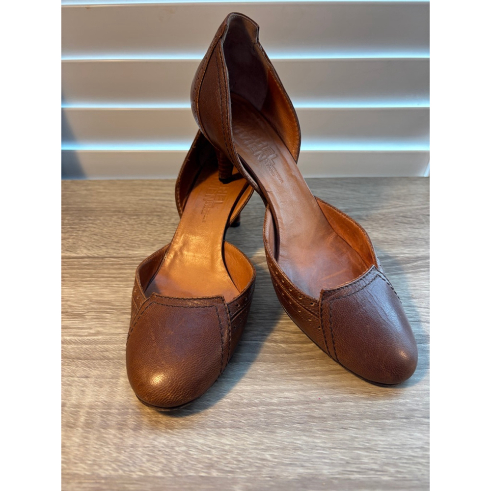 Michel Vivien Brown Leather D'Orsay Kitten Heels US 7.5 EU 38